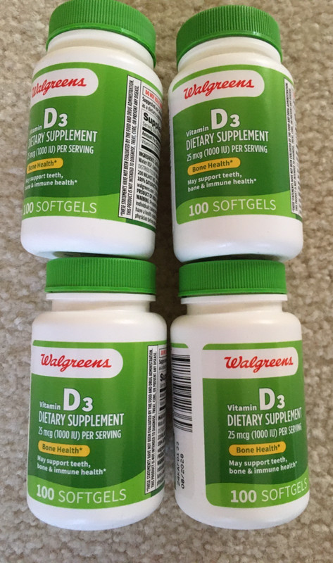 (4Pk) Walgreens Vitamin D3 25 mcg 1000 IU Softgels 100 ct. ea. 08/2027 & 08/2028