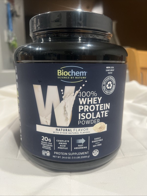 Biochem 100% Whey Protein Isolate Grass Fed Natural 1.5 lbs 699g Pure Unflavored