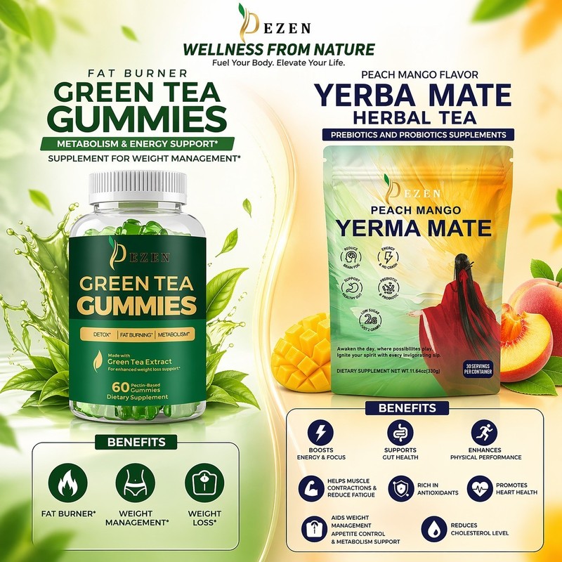 Yerba Mate Drink Mix Tea + Green Tea Gummies Combo for Weight Loss & Fat Burning gallery