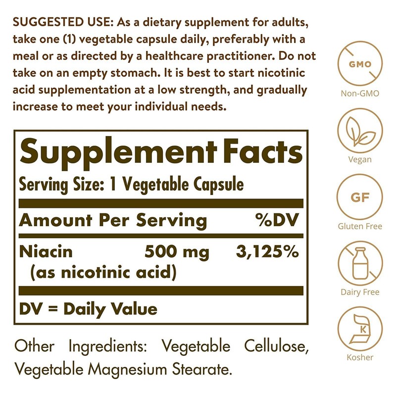 Solgar Niacin (Vitamin B3) 500 mg 100 Vegetable Capsules, Cardiovascular health gallery
