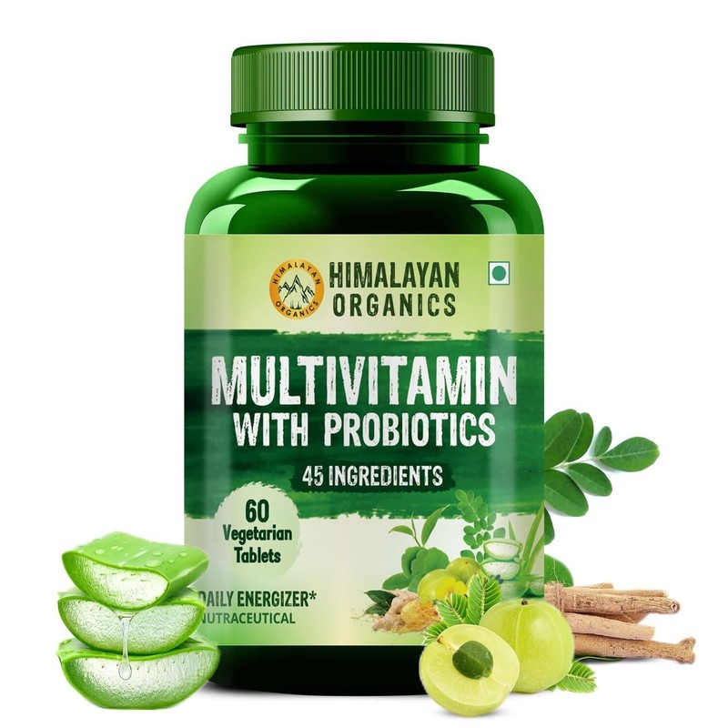 Himalayan Organics Multivitamin With Probiotics – Vitamin C, D, E, B3 – 60 Tabs