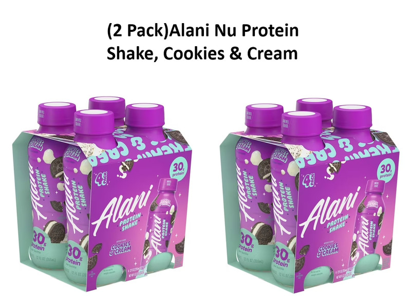 (2 Pack) Alani Nu Protein Shake Cookies & Cream, 12 fl oz, 30g Protein, 4 Bottle