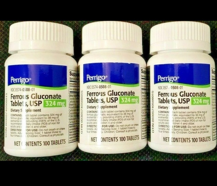 Perrigo Ferrous Gluconate 324mg Dietary Supplement 100ct -3 Pack Exp 03-2026