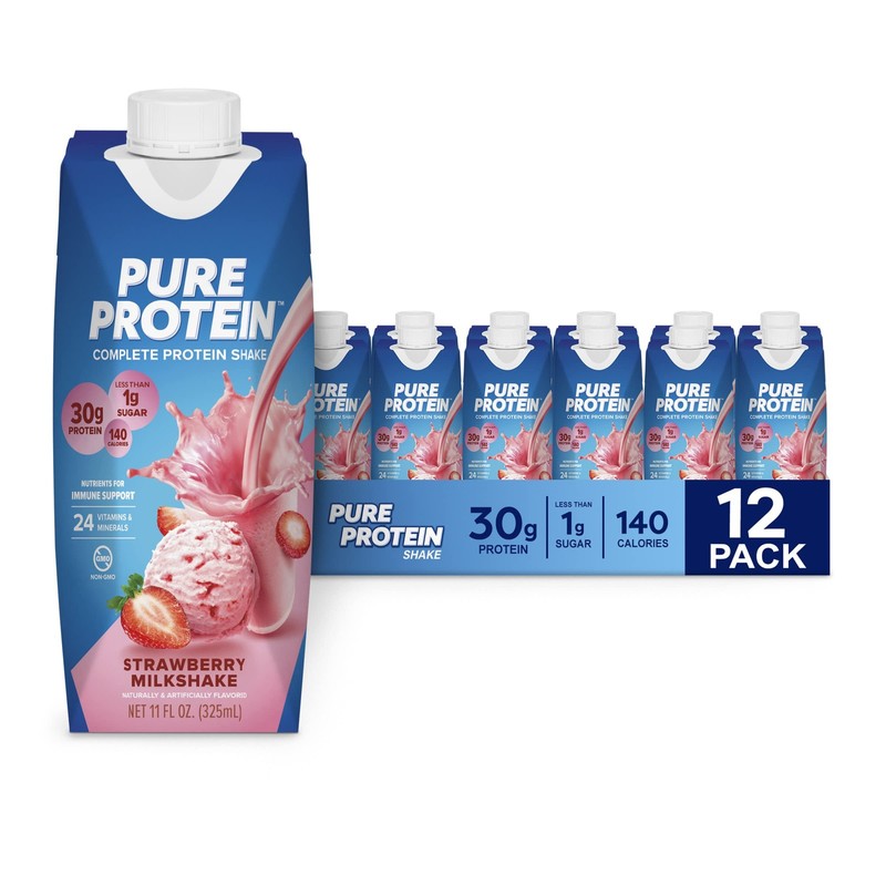 Pure Protein Strawberry Protein Shake 30g Complete Protein Ready to Drink 12 CT