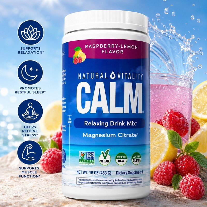 Natural Vitality Calm Magnesium Citrate Powder 16oz Raspberry Lemon EXP 2028