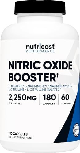 Nutricost Nitric Oxide Booster 2250mg, 180 Capsules – 180 Count (Pack of 1)