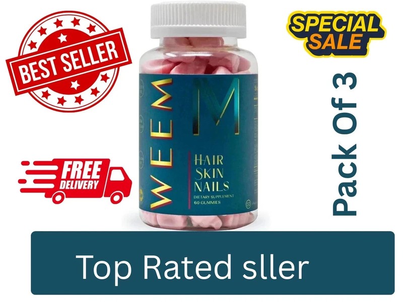 WEEM Hair Skin and Nails Gummies, Vegan biotin Vitamins, Healthy Hair (Pack 3)