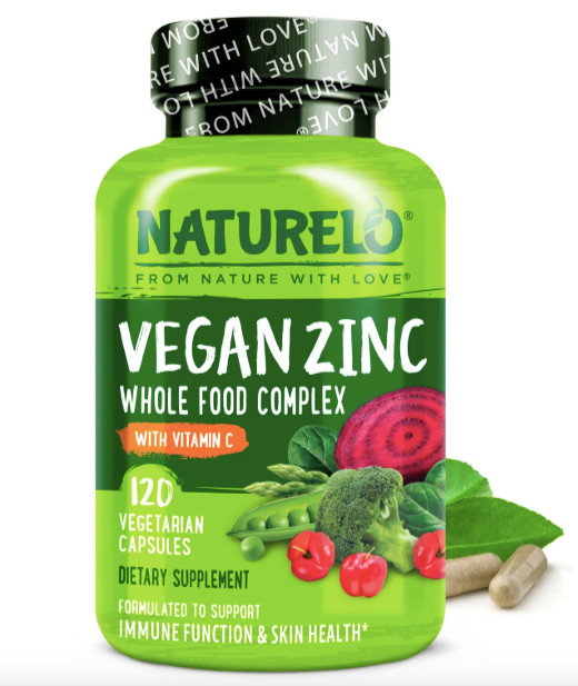 NATURELO Vegan Zinc Whole Food Complex 120 Capsules with Vitamin C