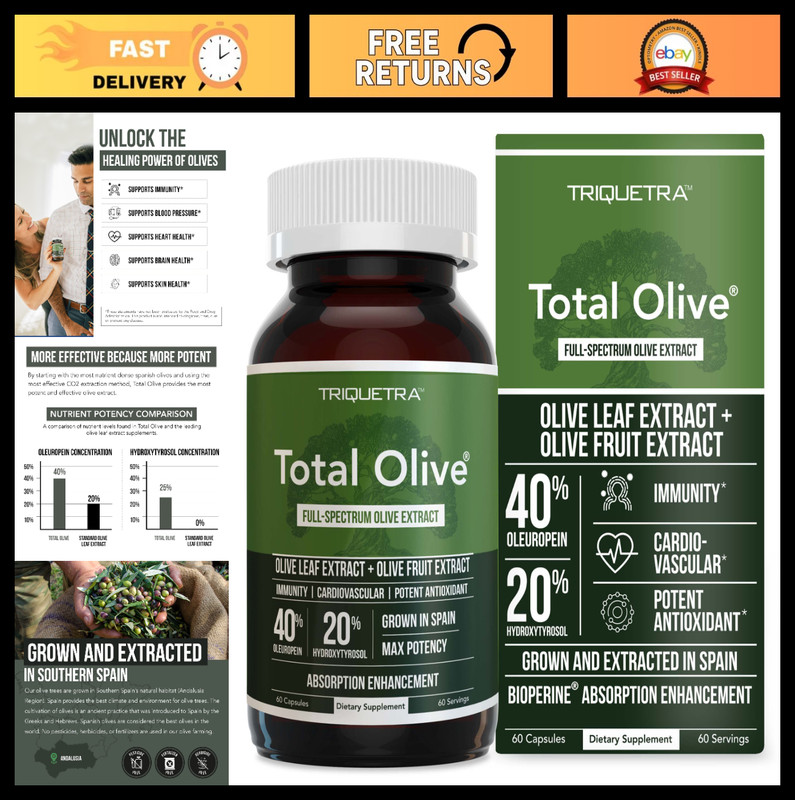 Olive Leaf & Fruit Extract 40% Oleuropein, 20% Hydroxytyrosol, 60 Caps