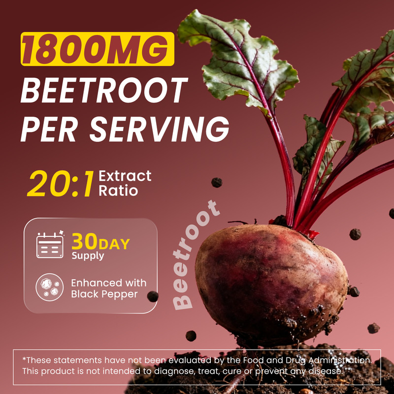 1Pack Beet Root 1800 mg Strength 20:1 Extract, 60 Capsules for Blood Flow & Hear gallery