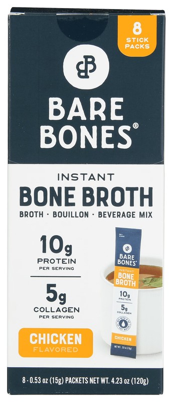 Bones Instant Chicken Bone Broth Sticks, 10G Protein, 4.23 oz, 8 Count