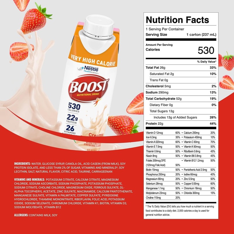 BOOST Very High Calorie Nutritional Drink Strawberry, 8 fl oz (Pack of 24) gallery