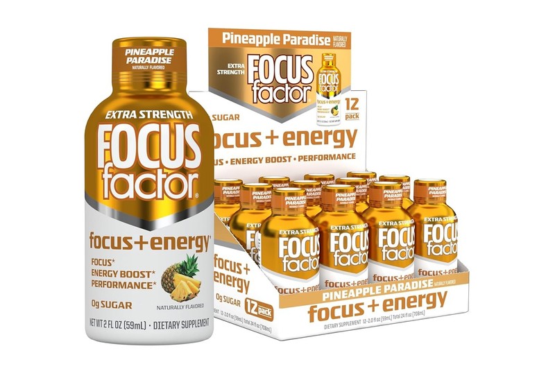 Focus Factor Extra Strength Focus + Energy Shots-12 x 2oz Bottles (Pineapple Par