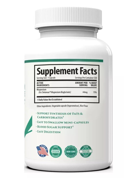 1 Body Magnesium Bisglycinate - 100% Chelated - Maximum 120 Count (Pack of 1) gallery