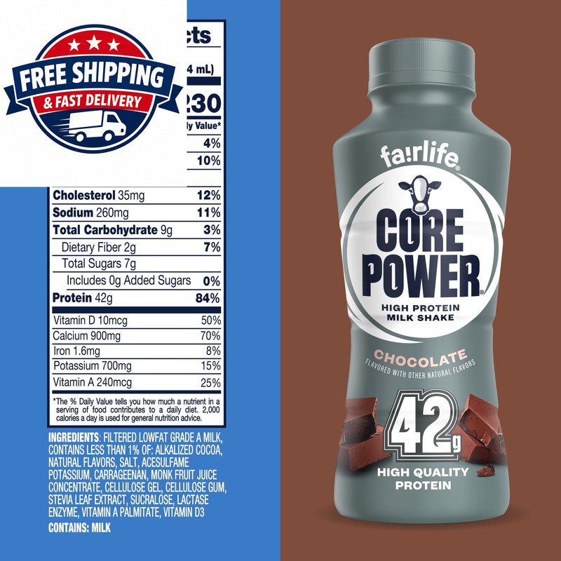 Core Power High Protein Shake, Chocolate, 42g Bottle, 14oz, 12 Pack gallery