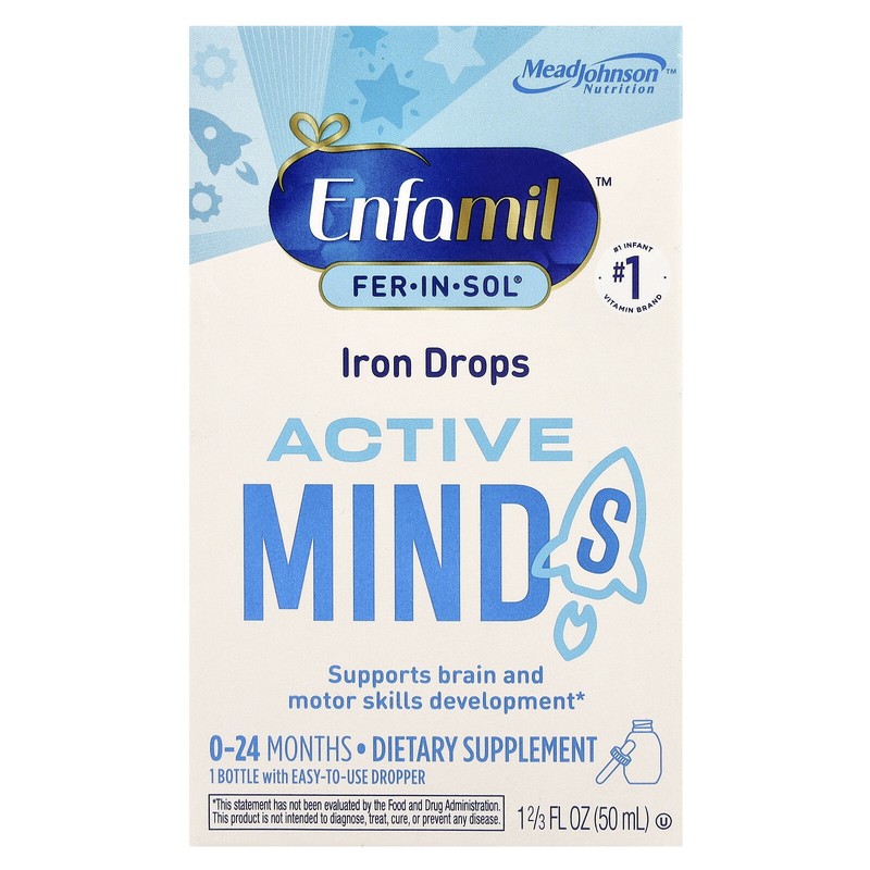 Fer-In-Sol®, Iron Drops, Active Minds, 0-24 Months, 15 mg, 1 2/3 fl oz (50 ml)
