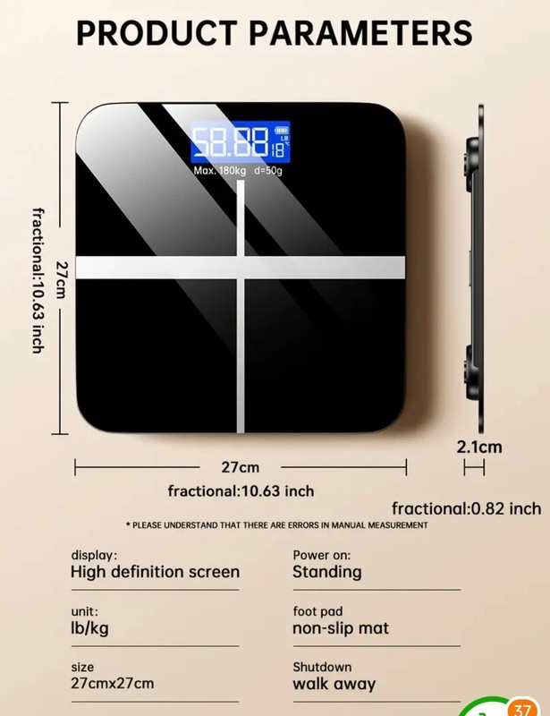 Digital Bathroom Scale 400lb USB Rechargeable LED Display Black gallery