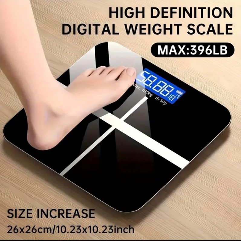 Digital Bathroom Scale 400lb USB Rechargeable LED Display Black