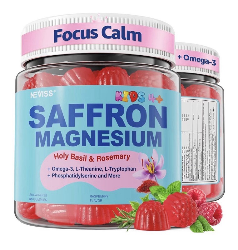 Neviss Saffron Magnesium Glycinate For Kids 4+ Focus Calm Happy Mood 60 Gummies