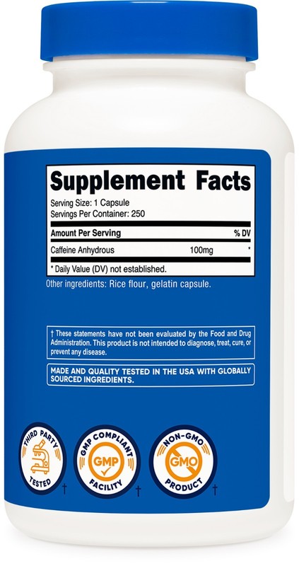 Nutricost Caffeine Pills 100mg Per Serving, 250 Capsules gallery