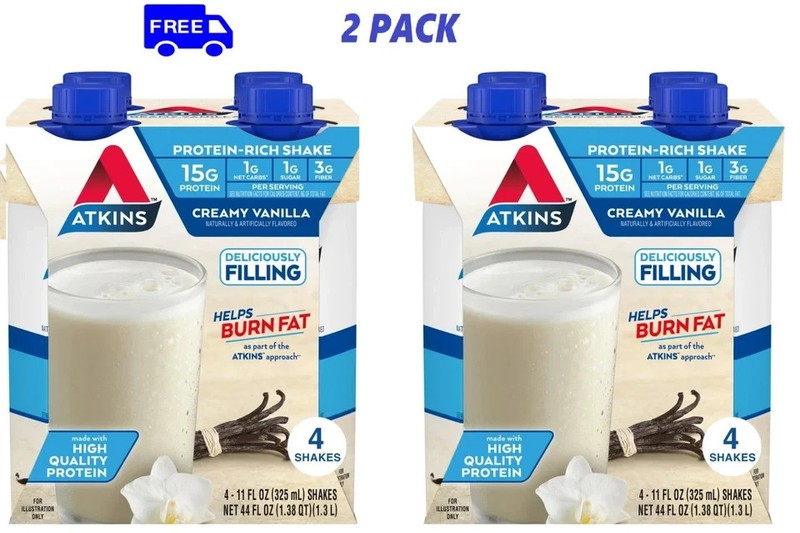 Atkins Protein Shake Creamy Vanilla, Keto Friendly, Gluten Free, 8 Ct- Free Ship