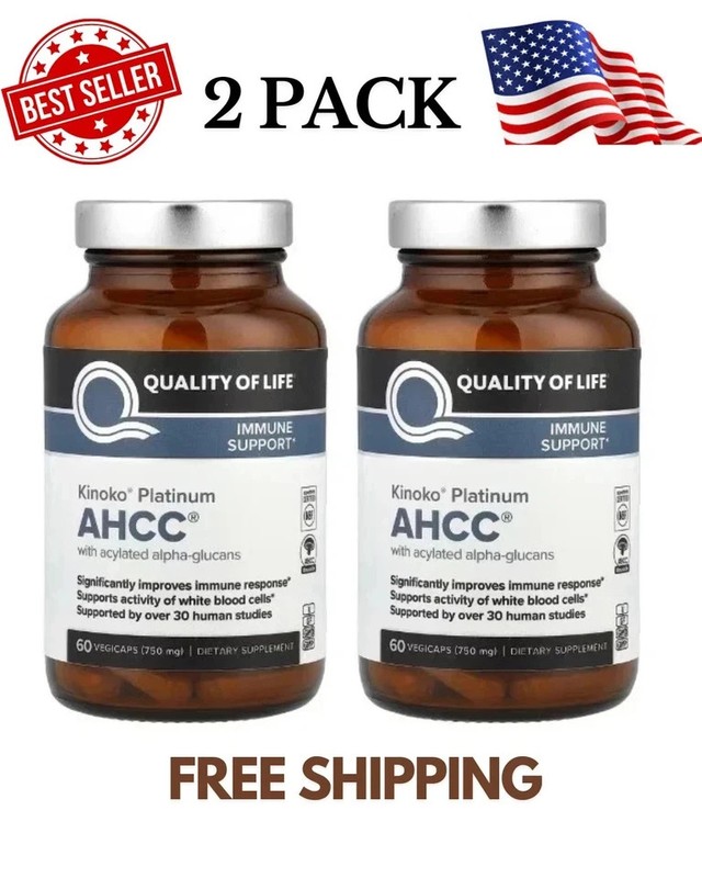 2PACK Quality of Life Labs, Kinoko Platinum AHCC, Immune Support,750 mg, 60 caps