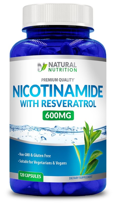 Nicotinamide 600mg with Resveratrol Vitamin B3 – 120 Veggie Capsules Non-GMO