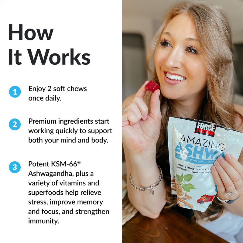 Force Factor Amazing Ashwa Soft Chews w/ KSM-66 Ashwagandha for Stress Support gallery