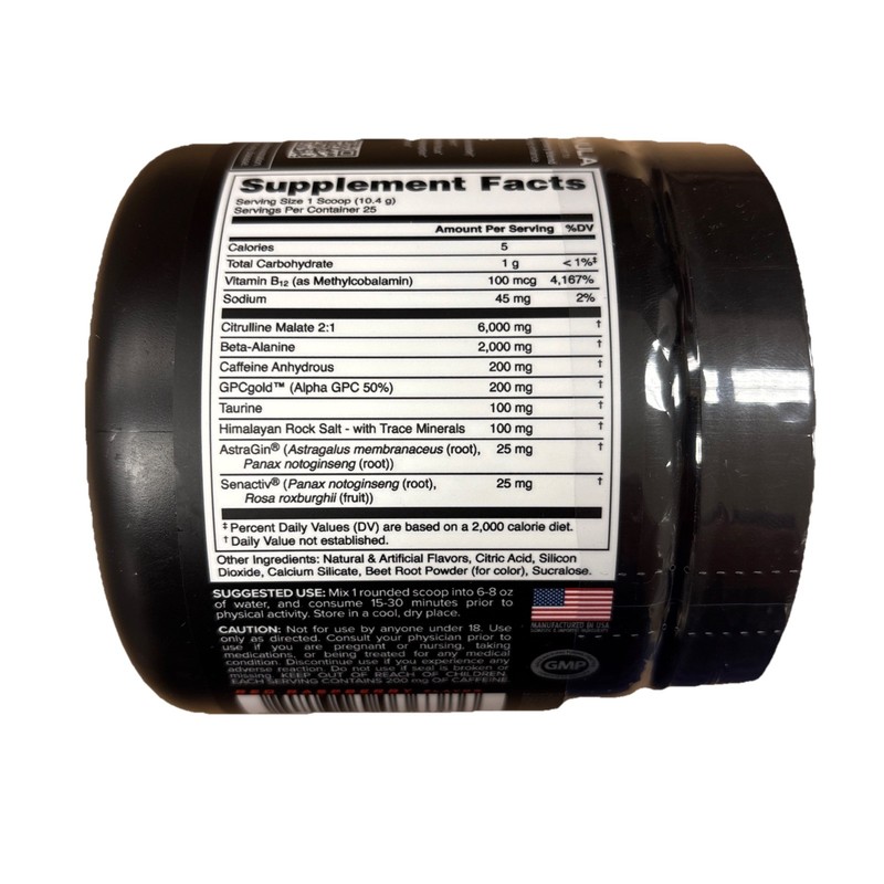 Bucked Up Pre-Workout Powder Blood Raz Focus Stim Pump 25 Serv 9.2oz EXP 11/2027 gallery