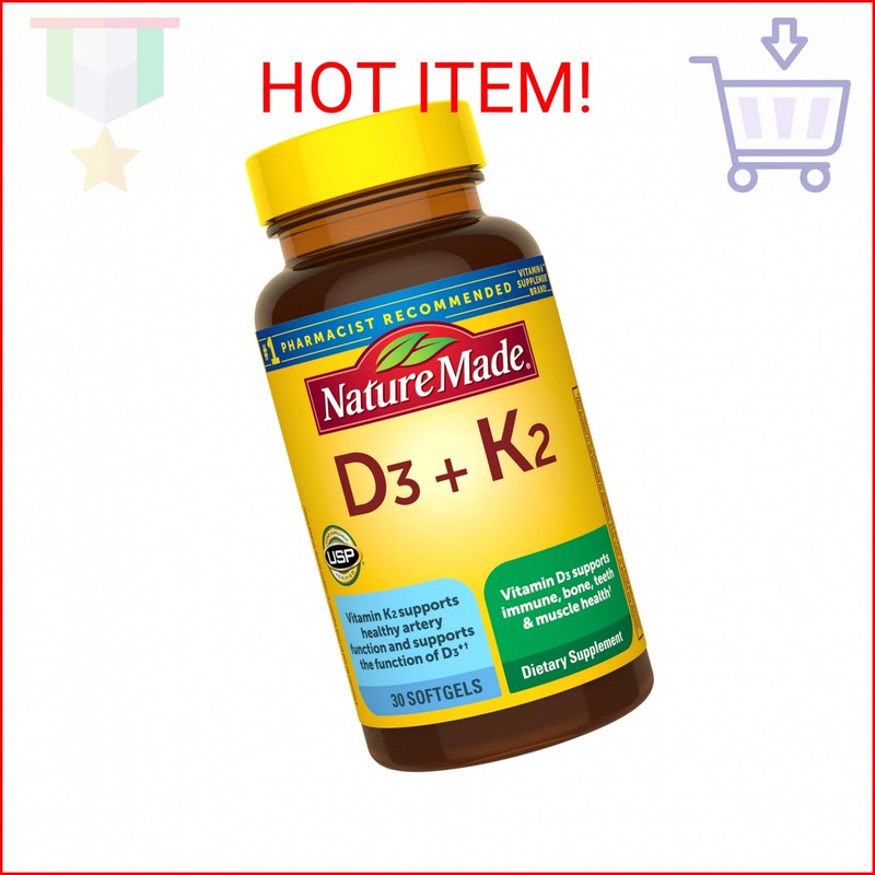 Nature Made Vitamin D3 K2 Supplement, 5000 IU (125 mcg) Vitamin D for Bone, Teet