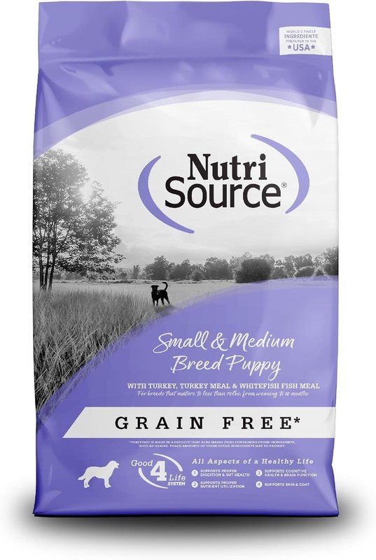 NutriSource Grain Free Dry Puppy Food for Small and Medium Breeds,Turkey,Whitefi