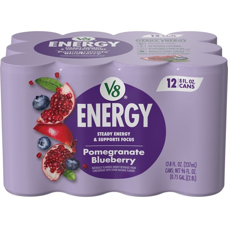 V8 +Energy Pomegranate Blueberry Juice Energy Drink 8 Fl Oz Can 12 Pack
