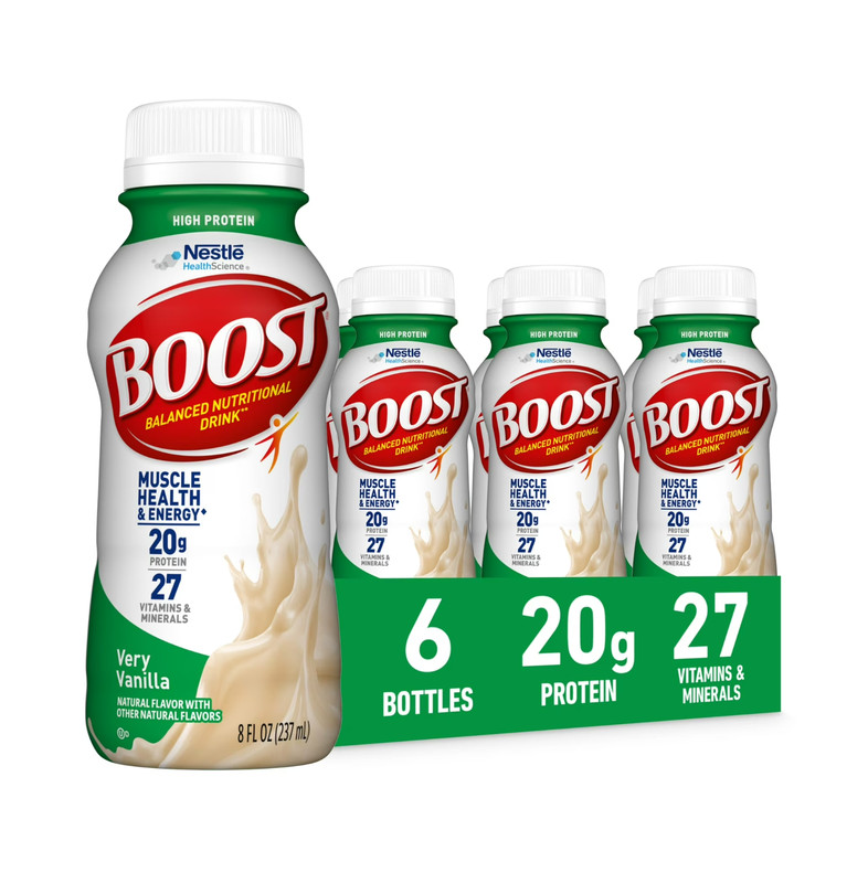 High Protein Boost Shakes, 8 FL OZ Bottle, Very Vanilla, 20g protein
