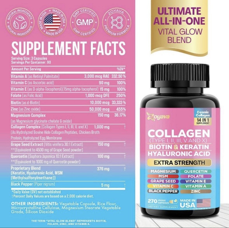 2 Pack- Zoyava Collagen 14-1 Extra Strength | Biotin Keratin Hyaluronic Acid USA gallery