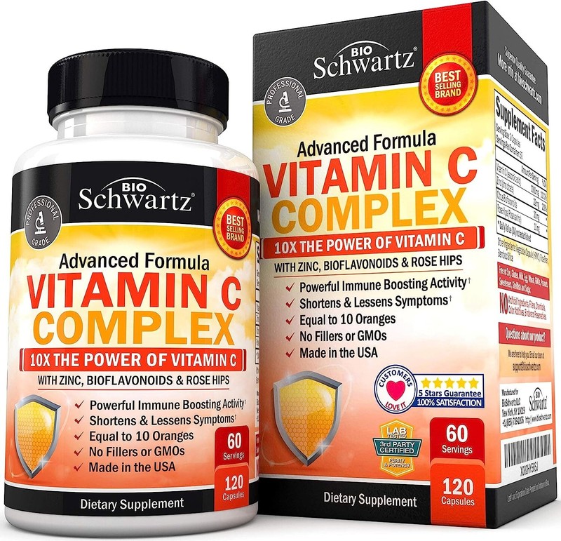 Vitamin C Complex Supplement, Vitamin C 1000mg Capsules w/ Rose Hips Zinc 120 ct