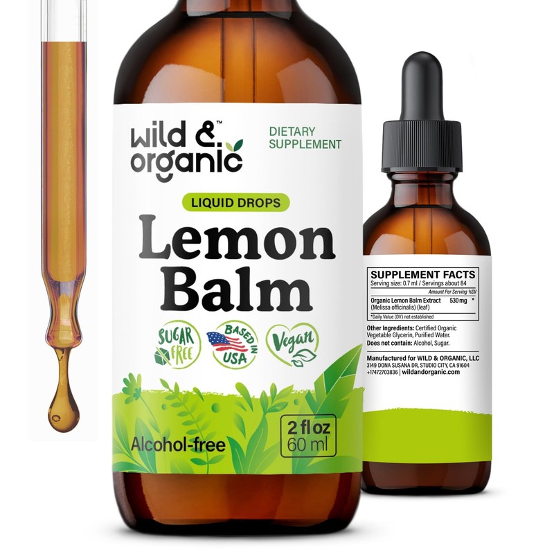 Wild & Organic Lemon Balm Drops – Relaxation 2 Fl Oz (Pack of 1), Brown