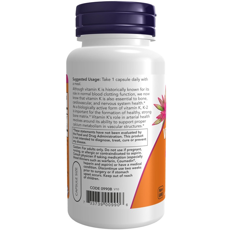 NOW Foods Supplements, Vitamin K-2 100 100 Count (Pack of 1), Green/Brown gallery