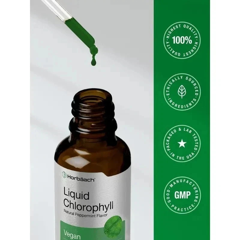 Horbäach Liquid Chlorophyll Drops | 2 oz | Natural Peppermint Flavor | Vegan gallery
