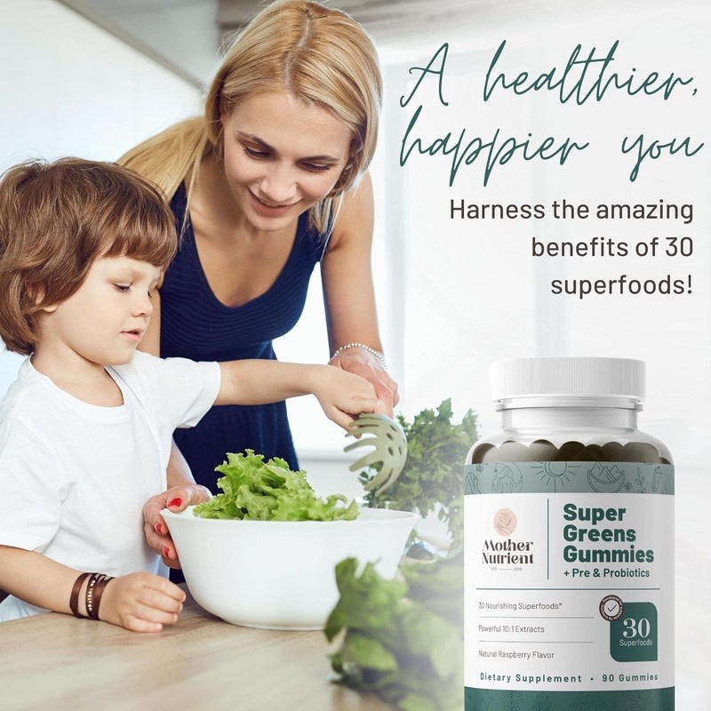 Super Greens Gummies for Women Adults - with Prebiotics & Probiotics Not 8 bu...