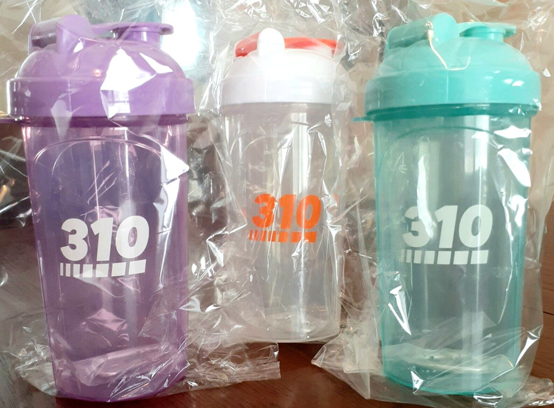 310 NUTRITION – 3 Mini Shaker Cups (Purple, White & Turquoise) NEW IN PLASTIC