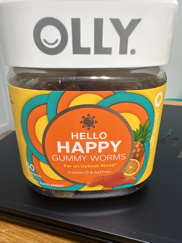 OLLY Hello Happy Gummy Worms Mood Balance Support Vitamin D Saffron 60 Ct