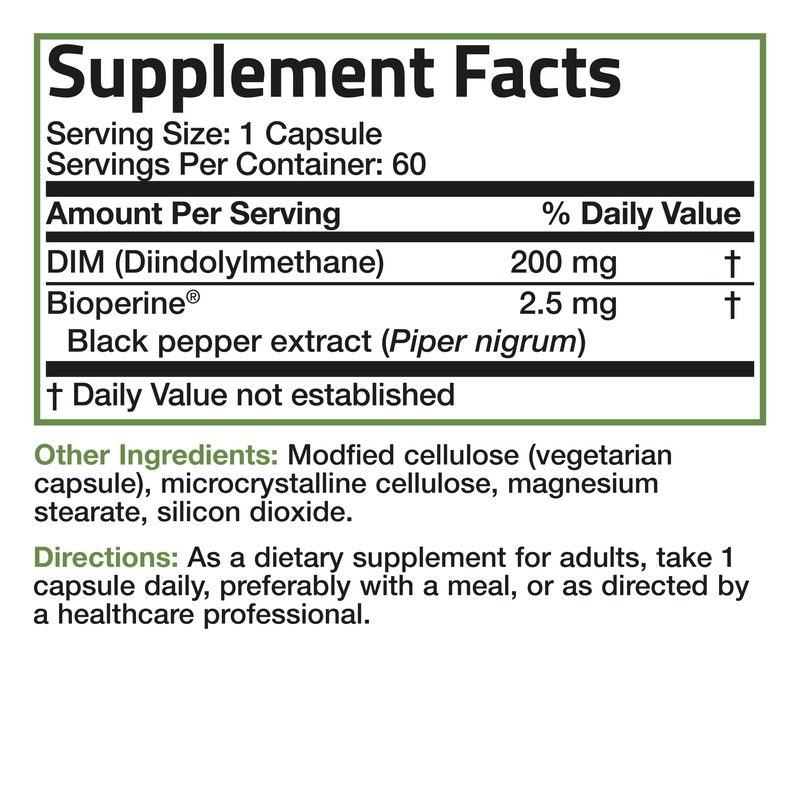 DIM 200mg w/ BioPerine - Estrogen Metabolism Balanced Hormones, 60 Veg Capsules gallery