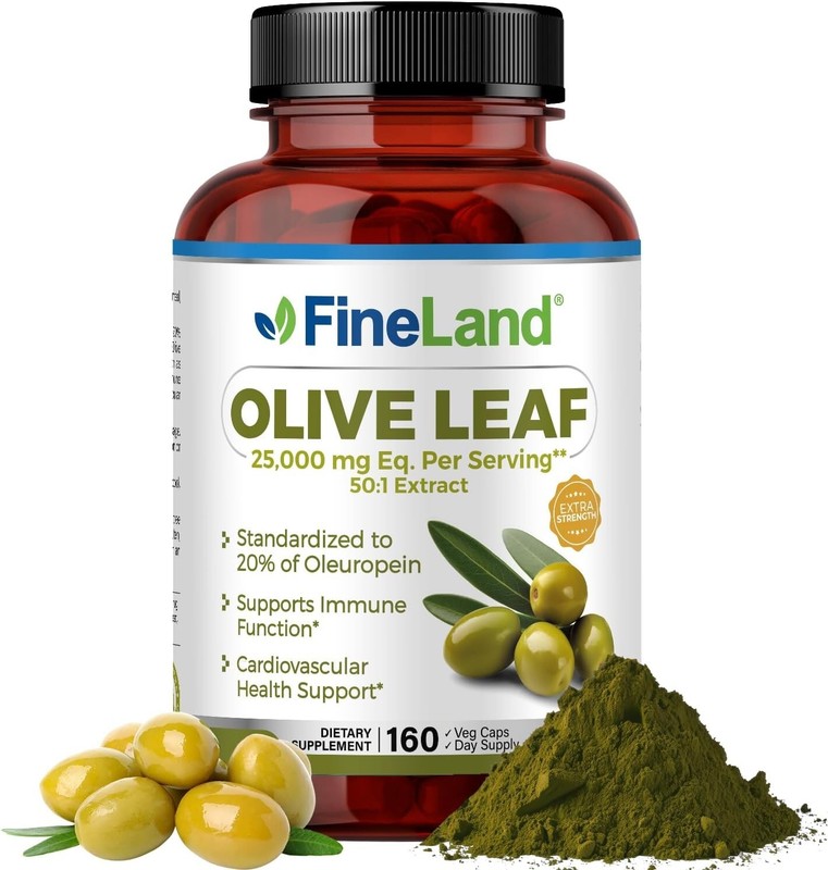 FineLand Olive Leaf 50x Extract 25,000mg Eq. Per Capsule, 20% Active Oleurope…