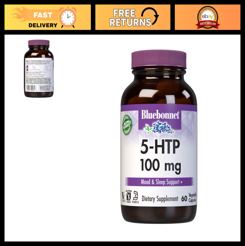 5-HTP 100mg for Mood Support, Neurotransmitter Boost, Vegan, Non-GMO, 60 Caps
