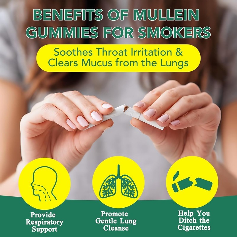 60 Count Mullein Gummies for Lung Cleanse, 2000mg Organic Mullein Leaf Extract f gallery