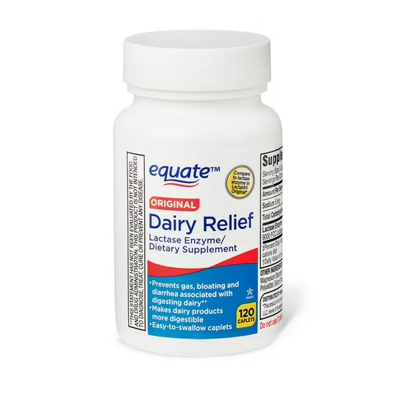 Equate Original Dairy Relief Lactase Enzyme Supplement Caplets 120-COUNT