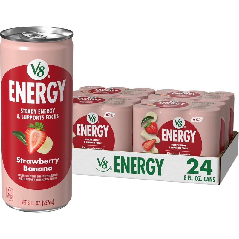 V8 Energy Strawberry Banana Juice Energy Drink, 8 fl oz Can 24 Pack
