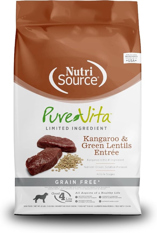 NutriSource Pure Vita Limited Ingredient Grain Free Dry Dog Food,Kangaroo and Gr