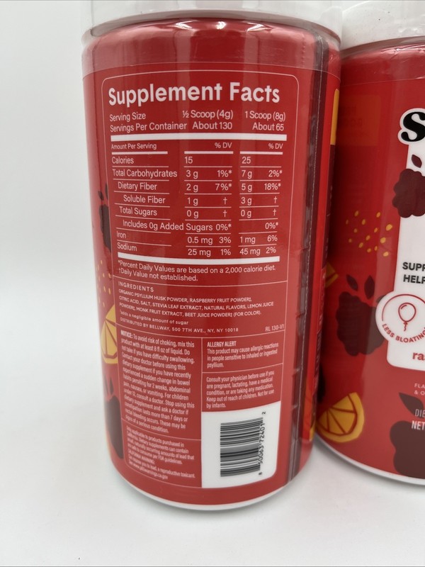 Bellway Super Fiber + Fruit Psyllium Husk Raspberry Lemon 36oz 18 x2 gallery