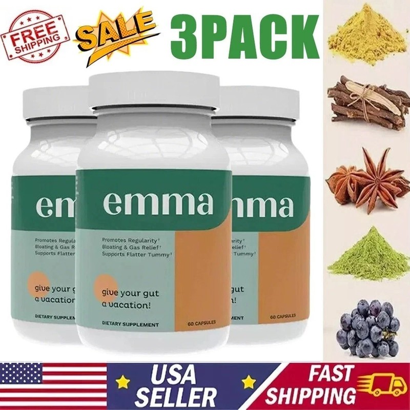 3 Pack Emma Health to Relief 180 dietary supplement Bloating Gut Capsules & Leak